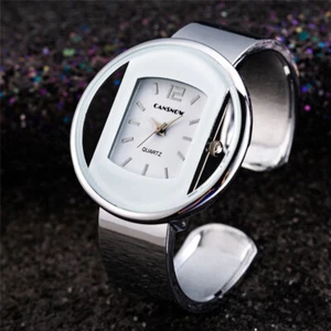 Silber Edelstahl Runde Manschette Armreif Quarz Damen Frauen Armbanduhr Gold - Bild 1 von 13