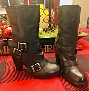 Steve Madden Freeway schwarze 3 geschnallte High Heel Stiefel Größe 6 - Bild 1 von 9