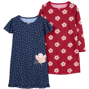 Carters Owl Flower Nightgown Lot Girl 12 14 Long Short Sleeve Red Navy Polka Dot - Picture 1 of 4
