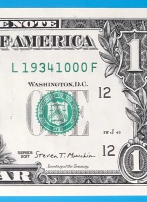 1934 October : L 19341000 F  YEAR / MONTH $1 One Dollar Bill ( 1934 - 10 ) - Image 1 of 3
