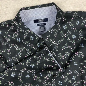 Chaps No Iron Womens XXL 2X Button Up Shirt Long Sleeve Dark Floral Cotton Work - Picture 1 of 11