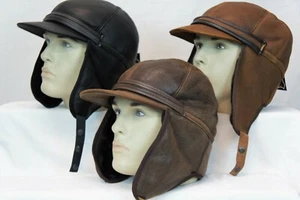 3 colors 100% REAL Sheepskin Shearling Leather Trapper Hunting Aviator Hat M-3XL - Picture 1 of 15