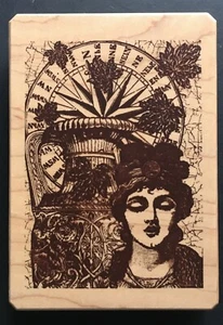 Compass Woman Meditating Porcelain Vase Collage Galerie Vernissage Rubber Stamp - Picture 1 of 4