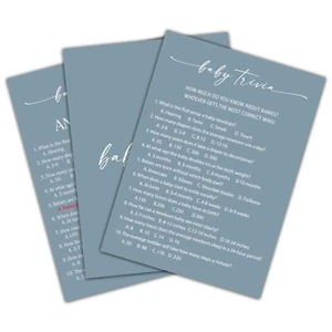 Blue Baby Shower Game, Baby Trivia Baby Shower Game Cards, Gender Reveal Part... - Picture 1 of 4
