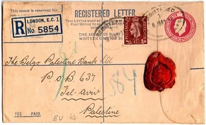 4 1/2d british Reg cv 1938 george v preprinted stamp used in palestine c.v $600 - Picture 1 of 2