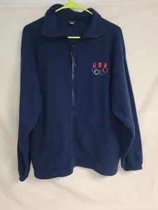 Vintage USA Olympic Rings Jacket Full Zip Fleece Size Large Blue 90s Made in USA - Bild 1 von 9