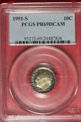 1991 - S PCGS PR69DCAM ROOSEVELT DIME!!  #B48412 - Image 1 of 2