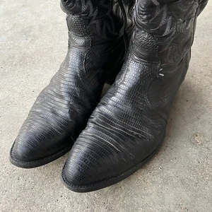 Nocona Exotic Lizard Western Cowboy Black Leather Boots Mens Size 12 D - Picture 1 of 12