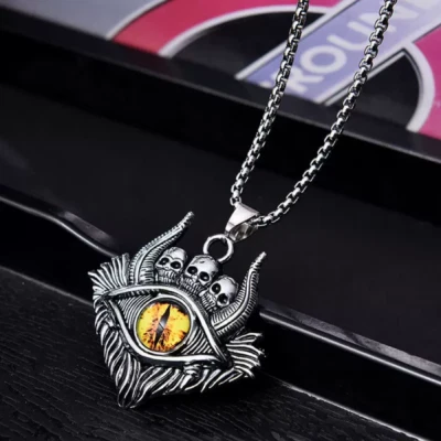 Collar Colgante Para Hombres Gótico Punk Calavera Mal de Ojo Rock Motociclista Joyería Cadena 24" Foto 1 de 4