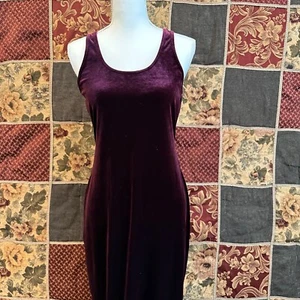 VINTAGE Roberta Samt Maxikleid Damen großer ärmellos Schlitz rot merlot weinrot - Bild 1 von 13