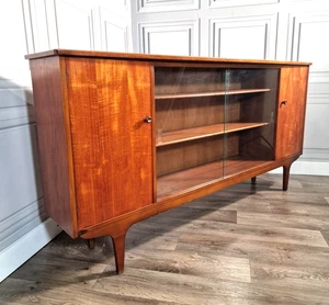 Retro Vintage Mid Century Glass Front Sideboard - Teak Danish Inspired Scandi - Picture 1 of 24