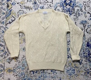Vintage Christian Dior Sweater Shetland Wool Men Pullover Crewneck Medium White - Picture 1 of 5