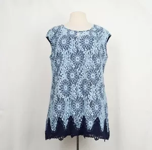 Isaac Mizrahi Live Tank Top Light Navy Blue Floral Lace Shirt Misses Size L - Picture 1 of 8