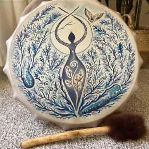 (Eyes) Shaman Drum Handmade Shamanic Drum With Drum Stick Leather Wood Siberian - Picture 1 of 7