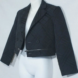 BCBG Maxazaria Black Jacket Light Coat Cropped Texturized Diagonal Plaid XS Chic - Bild 1 von 12