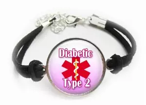 Diabetiker Typ 2 Medizinisches Alarmarmband Kunstleder Kordel Medizinischer Alarm Schmuck - Bild 1 von 5