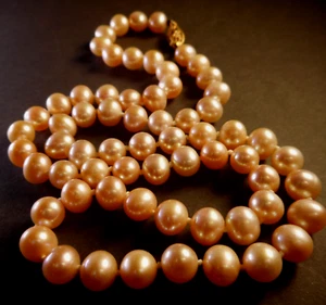 Vtg 5mm Lt.Pink Pearl Knotted Goldfilled Clasp Necklace Beaded 18" - Picture 1 of 7