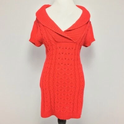 Red Cable Knit Stretch Fitted V Neck Sweater Dress Juniors XL - Image 1 of 4