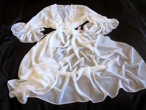 Long Chiffon Robe Dressing Gown Sheer White Frilly One Size Negligee NEW - Picture 1 of 11