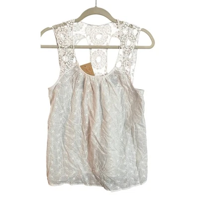 NWT Paper Crane White Eyelet Crochet Back Tank Top M - Image 1 of 4