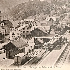 Gare Village De Salvan Railway Station Grand Hotel Switzerland Postcard A58 - Picture 1 of 3