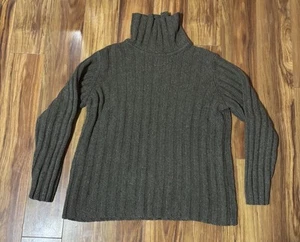 LL Bean Sweater Womens XL Green Ribbed Silk Wool Blend Turtleneck Pullover - Picture 1 of 9