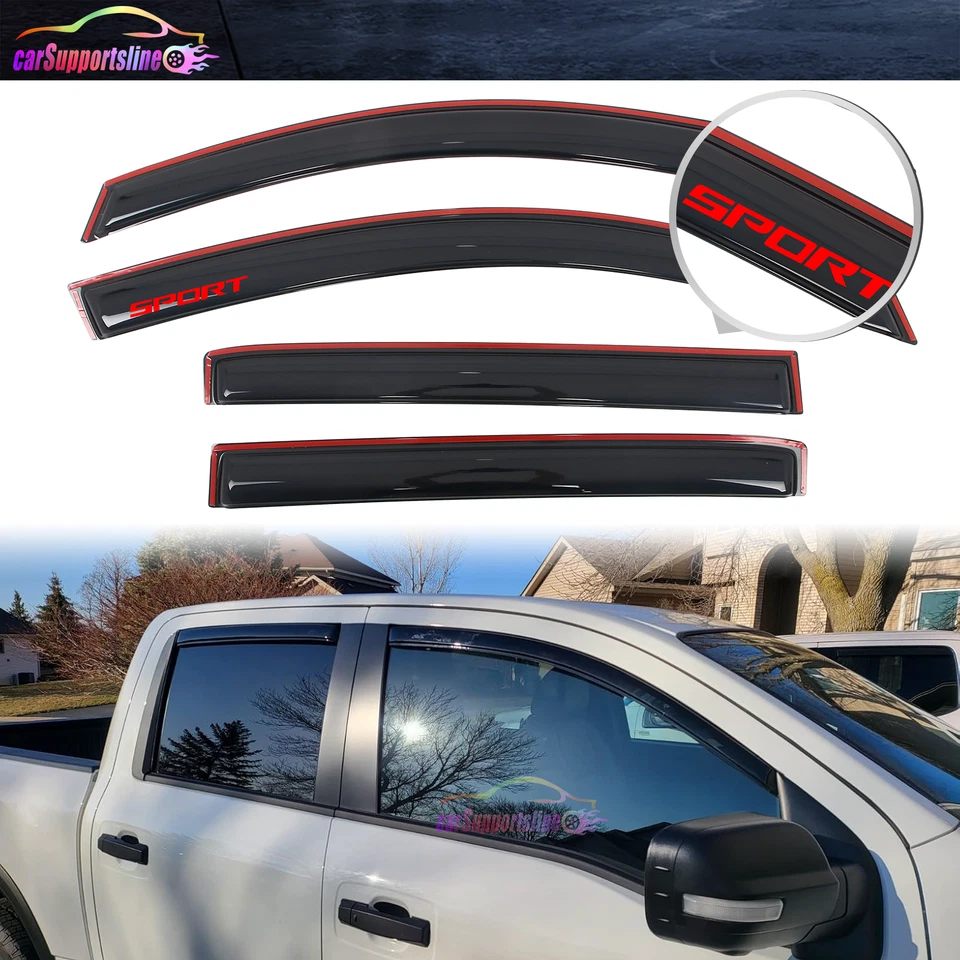For 16-24 Nissan Titan XD & Titan Crew Cab In-Channel Window Visor w/ Red Sport - Image 1 of 4