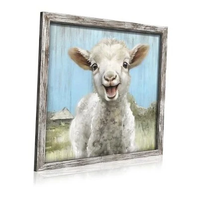 Arte de pared con marco de madera de oveja: cuadro de cordero de granja granja 12L" x 12W" ovejas Foto 1 de 4