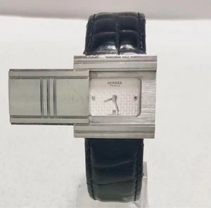 orologio da polso donna GL1.510 HERMES grizzard vintage funzionante cintura pelle nera RARO - Foto 1 di 8