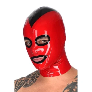 Red Latex Hood with Black Trim&Back zipper Rubber Mask Cosplay Fetish 0.4MM M - Picture 1 of 2