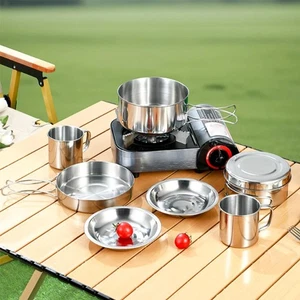 Outdoor Camping Mess Kit Stainless Steel Utensils Lightweight Cups Camping - Picture 1 of 4