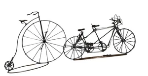 Handmade Wire Metal Bicycle Art Minimalist Brutalist Sculpture Tandem High Wheel - Picture 1 of 7