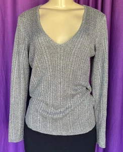 CHICO’S Strickpullover Metallic Silber L/S V-Ausschnitt Größe 0 (S/M) - Bild 1 von 10