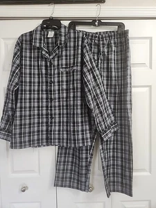 Pijama de hombre Covington azul a cuadros con botones 2 piezas L/S, pantalones talla mediana - Imagen 1 de 6