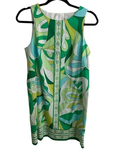 London Times Green & Blue Patterned Shift Dress Size 8 - Picture 1 of 9