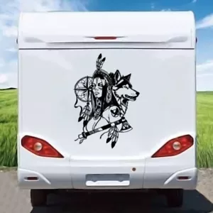 PEGATINAS AUTOCARAVANA CÁMPER FURGONETA CARAVANA CALCOMANÍA BRÚJULA MONTAÑAS Nativo Americano - Imagen 1 de 6