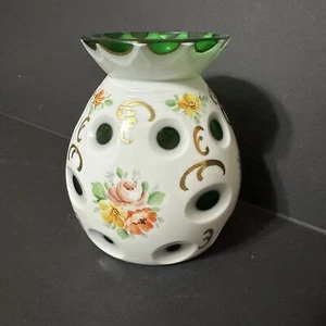 Vtg Bohemian Czech Made In Germany US Zone white cut to green glass vase Moser - Picture 1 of 17