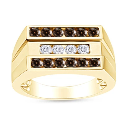 Alianza de boda de plata 925 con diamantes naturales y marrones de 1,15 quilates para hombre Foto 1 de 4