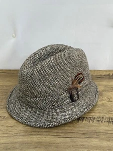 Knaplander Harris Tweed Fedora Trilbury Hat Feather Wool Great Britain - 7 1/8 - Picture 1 of 7