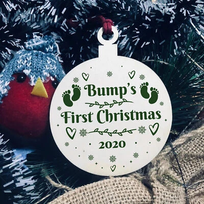Personalised Bumps First Christmas Wood Bauble For Bump Tree Decor Couple Gift - Image 1 of 4
