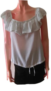 SUPRE Sleeveless Ruffle White Cotton / Polyester Women's Top Size 14 G Condition - Bild 1 von 3