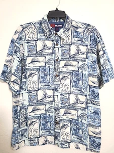 REEL LEGENDS Men’s Performance Vented Tropical Fishing Print Shirt Blue XL - Picture 1 of 6