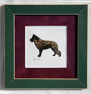 * DiGi MINI PAINTING * Original Dog Artwork by DiGi in a Small Folk Art Frame