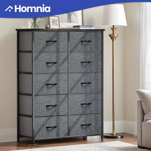 10 Fabric Drawers Dresser Gray Tower Organizer Chest Cabinet Livingroom Unit - Picture 1 of 10
