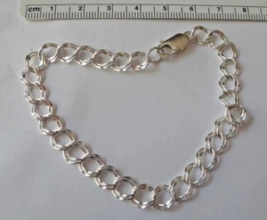 9" Sterling Silver 7mm Diamond Cut 9g Double Link Traditional Charm Bracelet - Picture 1 of 3