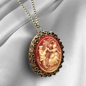 Barock Liebespaar Anhänger Kette - Bronze Kamee Vintage Stil - VIK-79 - Picture 1 of 5