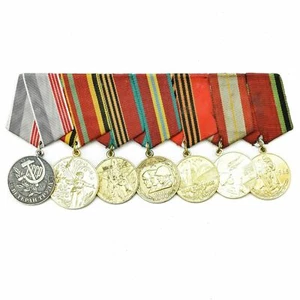 Soviet Russian Set 7 Medals With Ribbons Military WW2 Veteran Awards Army Badges - Picture 1 of 2