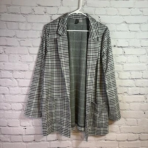 Divided H&M Womens Open Blazer Jacket Large Black, Green & White Plaid Checked - Picture 1 of 7