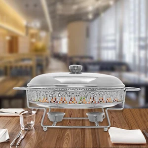 Juego de platos para frotar buffet chafer ovalado calentador de alimentos plateado 2L/2,11 qt - Imagen 1 de 16
