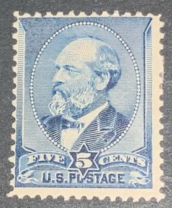 Travelstamps: 1888 US Stamps Scott #216, 5c Indigo, Garfield Mint OG Hinged MOGH - Picture 1 of 7